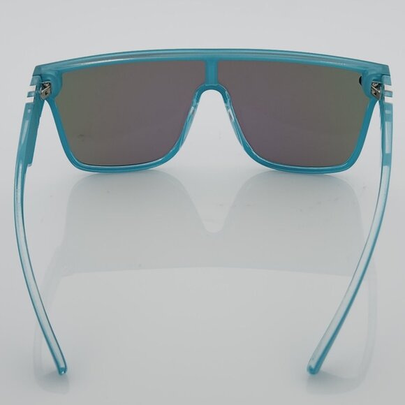 Quiksilver Shield Sunglasses Electric Blue Frame Flash Blue-Purple Mirror Lens - Picture 8 of 12